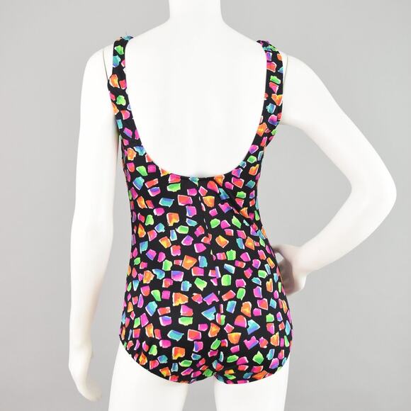 80s Maxine of Hollywood Black and Pink Retro Print Swimsuit - Picture 16 of 16